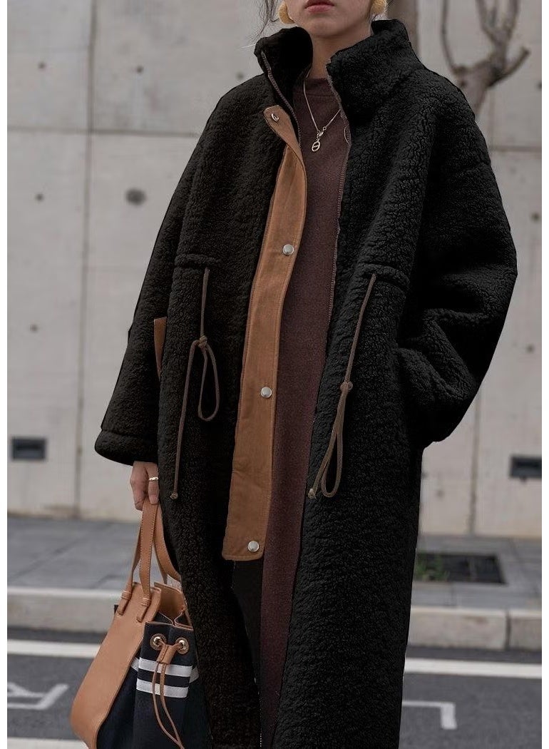 Barbora Plush Waist Laced Winter Women's Zippered Lined Furry Jacket WS02BLACK - Image 2